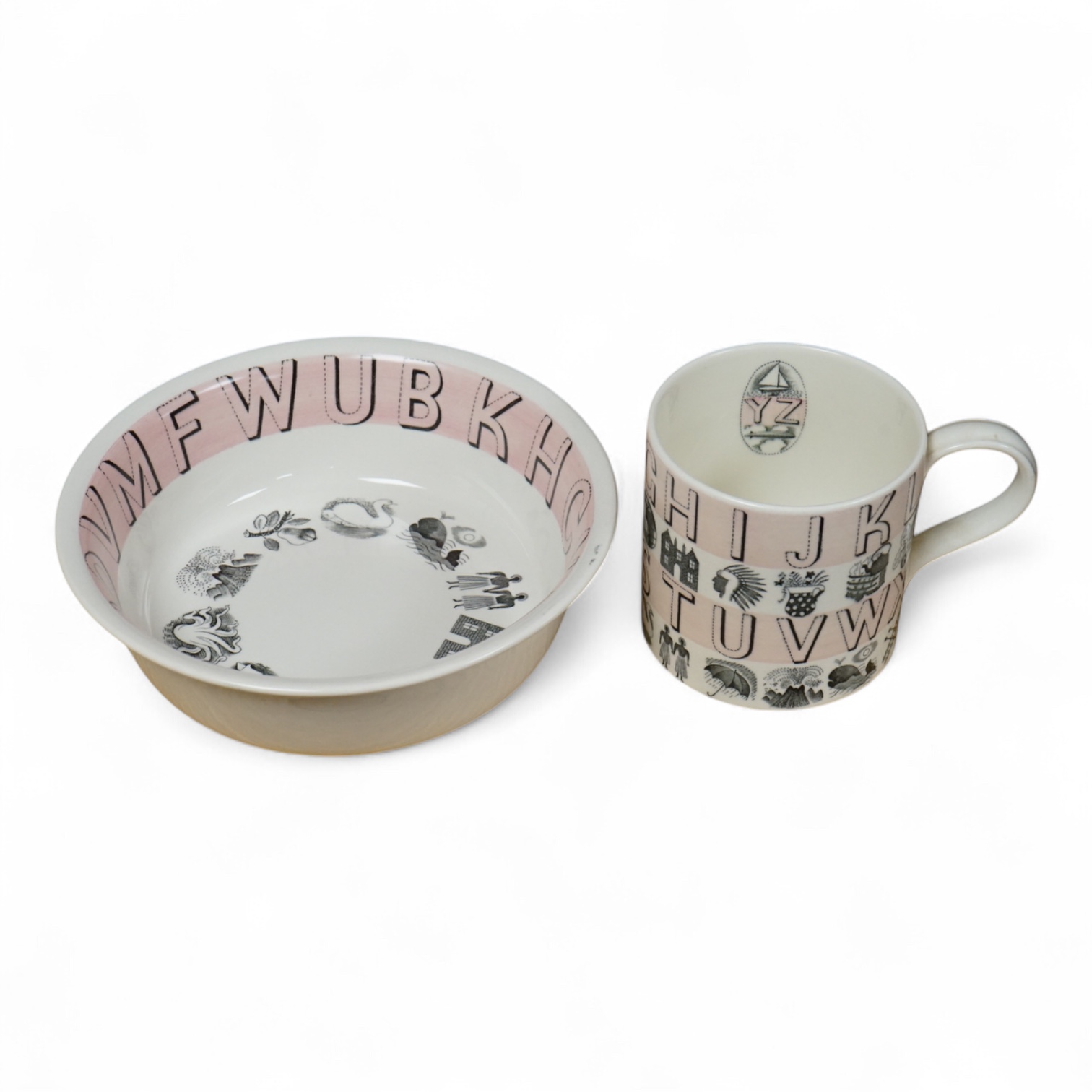 Eric Ravilious (1903-1942) for Wedgwood, an Alphabet pattern cup and bowl, 17cm diameter